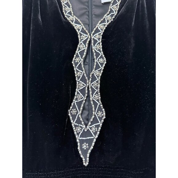 Saloni Tabitha Velvet Mini Dress Black Diamante Embroidery Beaded Crystal US 8 - Picture 5 of 16